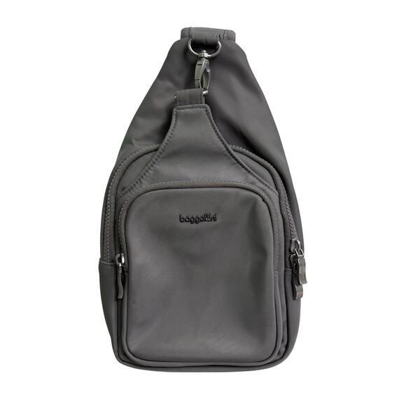 Baggalini Central Park Steel Gray Nylon Sling Backpack Bag - Picture 1 of 9